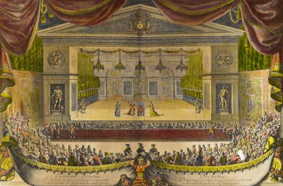 تمثيل للمريض الخيالي في فرساي تمثيل مسرحية جان بابتيست بوكلين ديت موليير (1622-1673) أمام كهف ثيتيس (Thetys) في حدائق فرساي بحضور الملك لويس الرابع عشر ، مكان في الوسط بواسطة جان ليبوتر