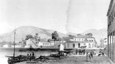 Custom House and St. Vincent&39;s Wharf ، ترينيداد ، نقشها يوجين سيسيري ، c.1850 بواسطة جان ميشيل كازابون