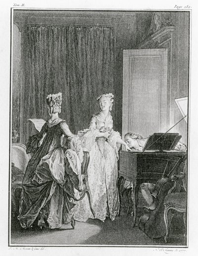 The Harpsichord ، رسم توضيحي من "La Nouvelle-Heloise" لجان جاك روسو (1712-1778) منقوش بواسطة Noel Le Mire (1724-1800) (انظر أيضًا 208105) بواسطة جان ميشيل الأصغر مورو