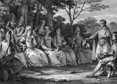 محكمة الحب في العصور الوسطى بحضور شعب التروبادور - نقش لجين ميشيل مورو ، ديت مورو لو جون (1741-1814) بواسطة جان ميشيل الأصغر مورو