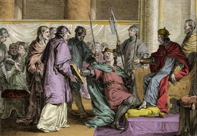 Erispoe (توفي 857) ، ملك بريتاني (Herispogius - Hervspogius - Respogius) تلقى زخرفة المملكة من يد تشارلز الثاني الأصلع (823-877) ، 851. نقش جان ميشيل مورو ، ديت مورو لو جون (1741) - 1814) بواسطة جان ميشيل الأصغر مورو