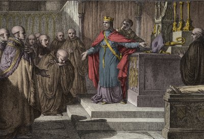 أعاد Hugues Capet (941-996) تأسيس الانتخابات الكنسية: سمح ملك الفرنجة للرهبان بانتخاب أديرةهم من خلال وضع صليب وتلس على المذبح. نقش جان ميشيل مورو ، ديت مورو لو جون (1741-1814) بواسطة جان ميشيل الأصغر مورو