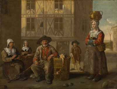 تاجر دواجن وامرأة عجوز يسخنان يديها ، حوالي 1652 (زيت على قماش) بواسطة جان ميشلان