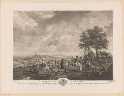 المناظر الطبيعية مع تجار الخيول في السوق Les Maquignons à la Foire (العنوان على الكائن) يطبع بعد اللوحات بواسطة Philips Wouwerman (عنوان السلسلة) أعمال Ph.pe Wouwermans Hollandois (عنوان السلسلة) بواسطة جان مويرو