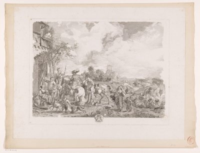 مسافرون أمام نزل البوهيمي يطبع بعد اللوحات بواسطة Philips Wouwerman (عنوان السلسلة) أعمال Ph.pe Wouwermans Hollandois (عنوان السلسلة) بواسطة جان مويرو
