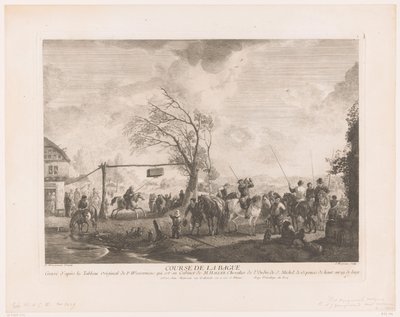 علامة الحلقة في نزل في القرية Cours de la bague (العنوان على الكائن) يطبع بعد اللوحات التي رسمها Philips Wouwerman (عنوان السلسلة) Oeuvres de Ph.pe Wouwermans Hollandois (عنوان السلسلة) بواسطة جان مويرو