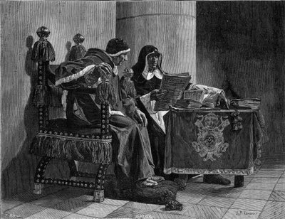 يقول البابا والمحقق أيضًا "Sixte IV (1471-1484) و Tomas de Torquemada (1420-1498)" نقش بعد لوحة جون بول لورينز (1838-1921) بواسطة جان بول لورنس