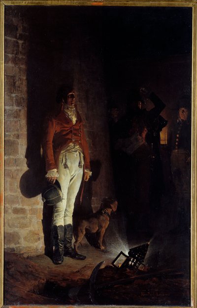 وفاة الدوق دينجين (1772-1804). لويس أنطوان هنري دي بوربون ، دوق إنجين (1772-1804) ، المشبوه دون دليل على التآمر ضد القنصل الأول نابليون بونابرت ، أُعدم في 21 مارس 1804 في فينسين. اللوحة بواسطة جان بول إل بواسطة جان بول لورنس