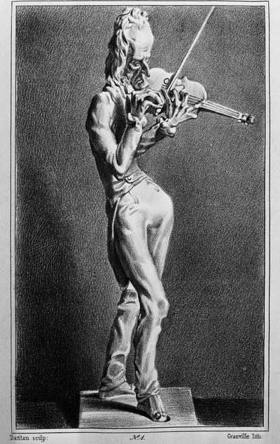 نيكولو باغانيني (1782-1840) ، عازف الكمان والملحن الإيطالي. رسم كاريكاتوري بعد نحت جان بيير دانتان الشاب. بواسطة جان بيير (بعد) دانتان