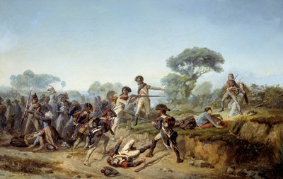 حرب البائع الفارس تشارلز دي بوا هاردي (الخشب هاردي ، بوشاردي) الذي يريد إنقاذ عشيقته (1795). لوحة جان سوريويل (1824-1871) بواسطة جان سوريويل