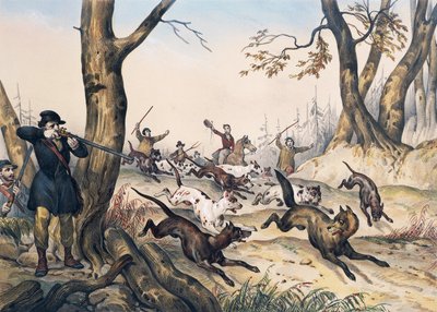 صيد الذئب ، نقش بواسطة جان فيكتور آدم (1801-1866) بواسطة جان فيكتور آدم