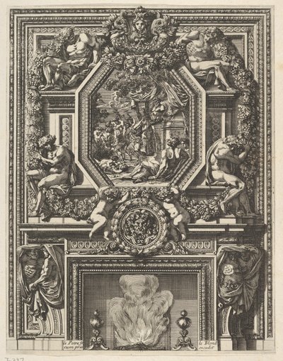 مدخنة مع Bacchanal فوق الوشاح من "Grandes Cheminée" ، كاليفورنيا. 1644 - 66. بواسطة جان لو بوتر