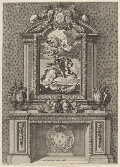 مدخنة عليها لوحة للملك لويس الرابع عشر فوق الوشاح ، من "Grandes Cheminée" ، كاليفورنيا. 1644 - 66. بواسطة جان لو بوتر