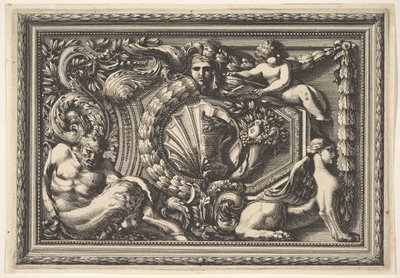 تصميم للوحة ذات متغيرين يحتويان على ساتير و Sphynx ، من: Pannea ... ، القرن السابع عشر. بواسطة جان لو بوتر