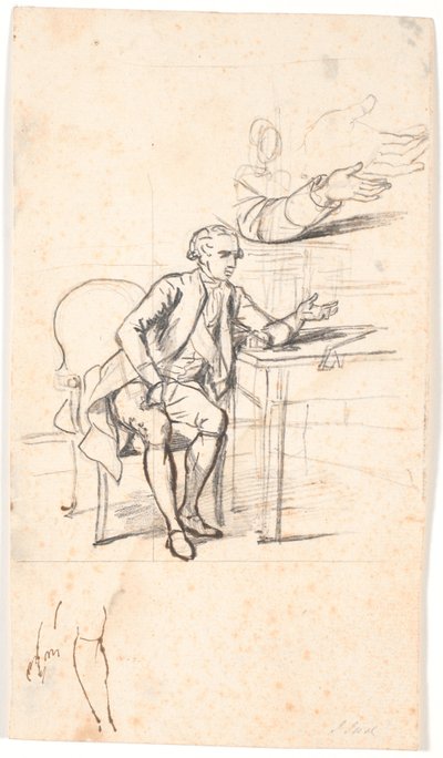 دراسة لصورة عائلة هولمسكيولد من عام 1787: المجلس السري. ثيودور هولمسكيولد جالسًا على طاولة بواسطة ينس جويل