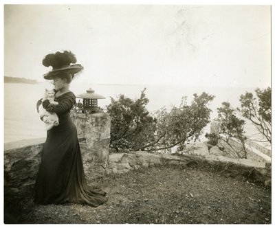 Ella Wheeler Wilcox at Sound Beach، Conn، c.1905-11 (صورة فضية من الجيلاتين) بواسطة جيسي تاربوكس بيلز