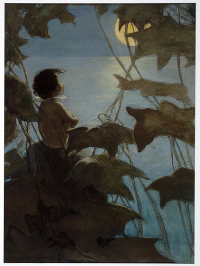 نظر إلى القمر الأصفر الواسع واعتقد أنها نظرت إليه ، من حانة The Water Babies لتشارلز كينجسلي. 1916 (لون ليثو) بواسطة جيسي ويلكوكس سميث