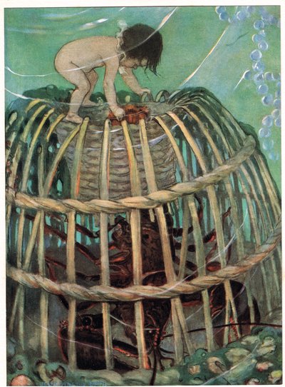 توم ووعاء الكركند ، رسم توضيحي من "The Water Babies" للقس تشارلز كينجسلي (لون ليثو) بواسطة جيسي ويلكوكس سميث