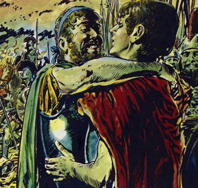 انضم الإسكندر إلى والده في المعركة ضد الإغريق (صورة حجرية ملونة) بواسطة يسوع بلاسكو