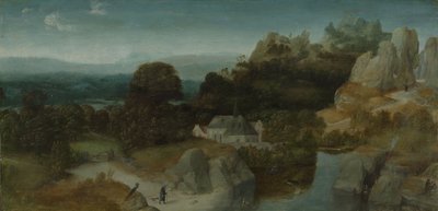 منظر طبيعي مع إغراء القديس أنطونيوس رئيس الدير، حوالي عام 1510 (لوحة زيتية على لوحة) بواسطة يواكيم باتينير