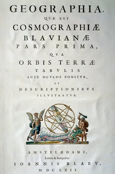 صفحة العنوان للجزء الأول من أطلس مايور ، بقلم جوان بلاو (1596-1673) ، نقش على النحاس ، أمستردام بواسطة جوان بلاو