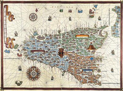 جزيرة صقلية. (صقلية) خريطة ملاحة لجوان مارتينز (1556-1591) بواسطة جوان مارتينز
