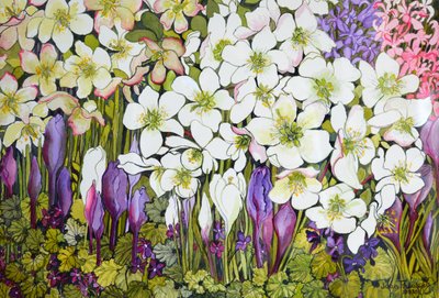 حدود الربيع: Hellebores و Crocus و Violet ، بواسطة جوان ثيسي