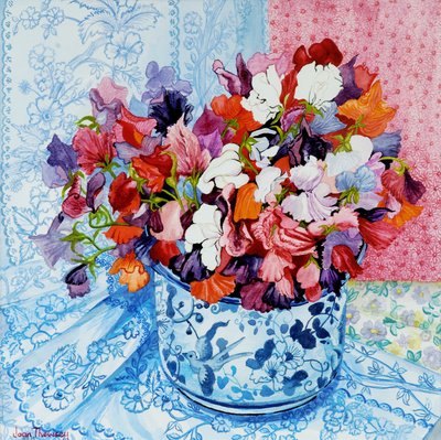 Sweet Peas in a Blue and White Pot ، 2010 ، ألوان مائية بواسطة جوان ثيسي