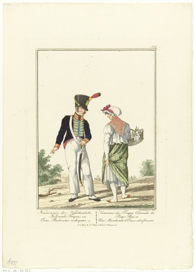مدفعي مع بائع ماء معطر مدفعي من القوات الاستعمارية الهولندية ، وبائع عطور الزي الرسمي والأزياء (عنوان السلسلة) بواسطة جوانز بيمي