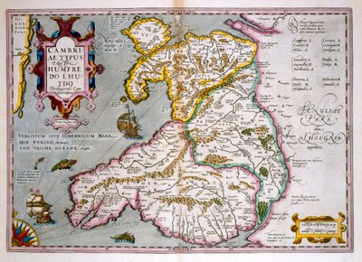 خريطة ويلز ، تم نشرها عام 1630 (النقش اليدوي) بواسطة Jodocus Hondius