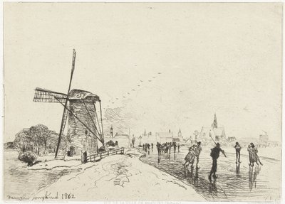 منظر لـ Maassluis Vue de la ville de Maaslins (Hollande) (العنوان على الكائن) بواسطة يوهان بارثولد جونغكيند