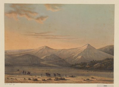 منظر لبركان برومو جبل برومو الذي يتنفس النار في عام 1856 (سكن بروبولينجو) (العنوان على الجسم) بواسطة ابراهام سالم
