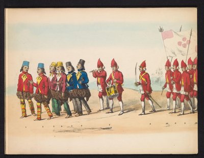 حفلة تنكرية لطلاب دلفت ، 1857 (اللوحة 1) موكب بالملابس أقامه أعضاء فيلق طلاب دلفت في الخامس من مايو 1857 ، يصور موكب غاريبيغ لسلطان دجوكارتا وأكثر الأنواع المميزة من شمال بواسطة يوهان هندريك هوفميستر