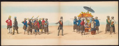 حفلة تنكرية لطلاب دلفت ، 1857 (اللوحة 5) موكب بالملابس أقامه أعضاء فيلق طلاب دلفت في الخامس من مايو 1857 ، يصور موكب غاريبيغ لسلطان دجوكارتا وأكثر الأنواع المميزة من شمال بواسطة يوهان هندريك هوفميستر