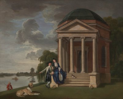 ديفيد جاريك وزوجته بجوار معبده لشكسبير ، هامبتون بواسطة Johan Joseph Zoffany RA