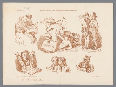 رسم كاريكاتوري عن أنواع قراء الصحف المختلفة ، 1870 بعض قراء الصحف الهولندية (العنوان على الكائن) بواسطة ديرك أنتوني ثيم