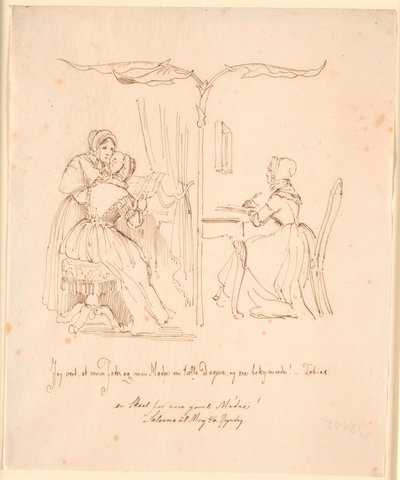 إنتاج من جزأين باستخدام التلفزيون. سيدتان قراءة الرسائل ، t.h. سيدة كتابة الرسالة بواسطة يوهان توماس لوندبي