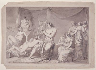 أخيل في خيمته مع السجناء، حوالي 1795-1795-96 (قلم وحبر وغسل على ورق) بواسطة يوهان توبياس سيرجيل
