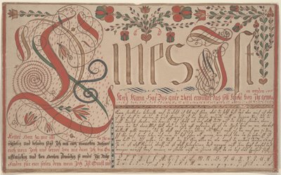 تمرين الكتابة Vorschrift لـ Esther Hadmänn ، قلم طلاء وحبر Fraktur مع مرحاض على ورق بواسطة يوهان آدم إير