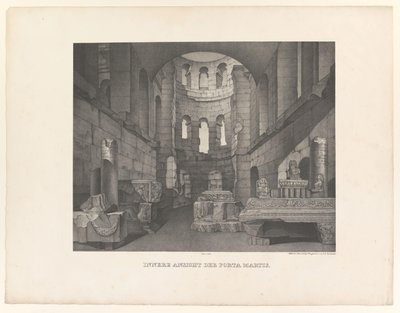 Porta Martis ، يُرى من الداخل Innere Ansicht der Porta Martis (العنوان على الكائن) مناظر للآثار والطبيعة بالقرب من ترير (عنوان السلسلة) Malerische Ansichten werkwürdigsten Alterthümer und vorzüglicher Naturanlagen im Moselthale Bey بواسطة جوزيف انطون سيلب