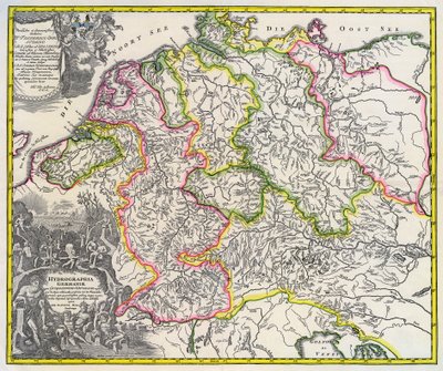 خريطة هيدروغرافية لألمانيا ، حوالي عام 1720 (نقش) بواسطة يوهان بابتيستا هومان