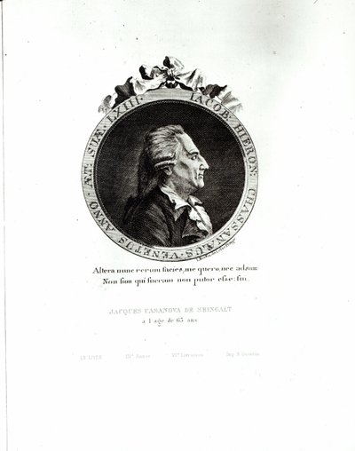 صورة ميدالية لجياكومو كازانوفا (1725-98) العمر 63 ، 1788 (النقش) (صور من وزن الجسم) بواسطة يوهان بيركا