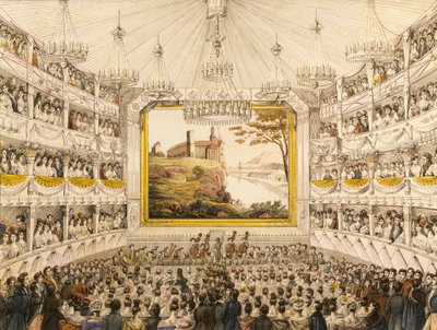 Austria, Vienna, Interior of the Theater an der Wien (Vienna Theater), watercolored print by J.C. Schoeller بواسطة يوهان كريستيان (بعد) شويلر