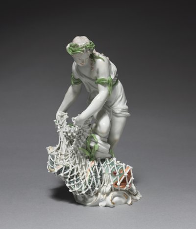 Fisherwoman ، الشركة المصنعة Ludwigsburg Porcelain Factory ، ألمانيا ، حوالي 1765 (بورسلين بزخرفة مينا ومذهبة) بواسطة يوهان كريستيان فيلهلم باير