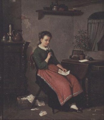 فتاة صغيرة تكتب رسالة حب بواسطة Johann Georg Meyer von Bremen