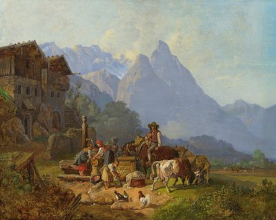 هاينريش بوركيل قرية جبلية مع نافورة حوالي عام 1845 بواسطة يوهان جوتفريد ستيفان