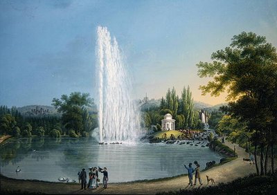 النافورة العظيمة ، حوالي 1820 (لون ليثو) بواسطة يوهان هاينريش بلولير