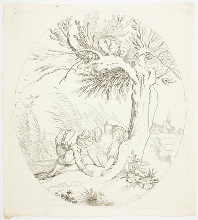 رجل غير مراقب يتجسس على مستلقين عشاق بواسطة Johann Heinrich Ramberg