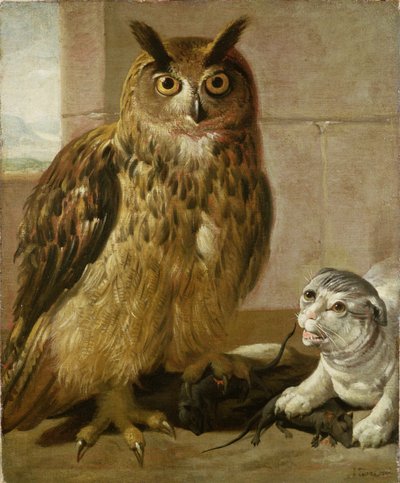 النسر البومة والقط مع الجرذان الميتة بواسطة Johann Heinrich Roos