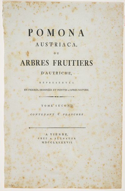 صفحة العنوان من "بومونا أوسترياكا ، أو أشجار الفاكهة النمساوية" ، 1787-96 (طباعة) بواسطة يوهان كرافت